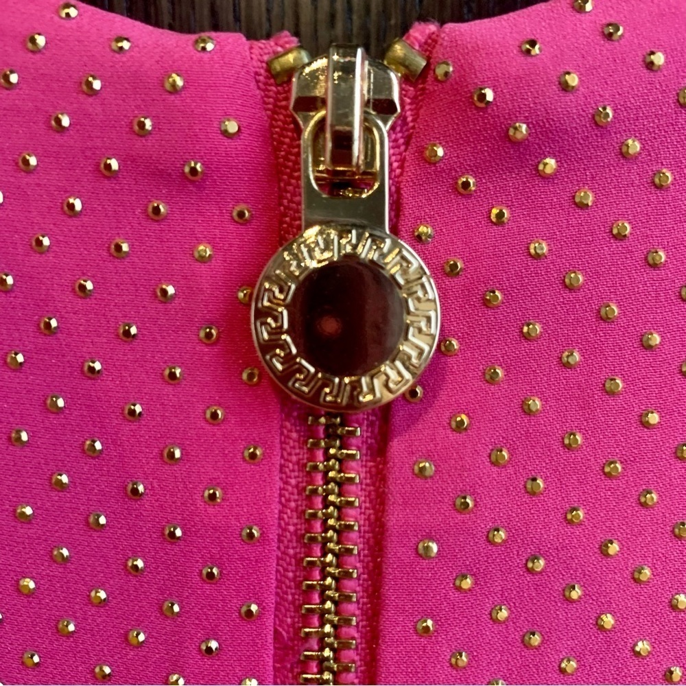 Versace x H&M Barbie Pink Gold Studded Sleeveless Mini Dress Womens Sz 4 - Picture 6 of 15